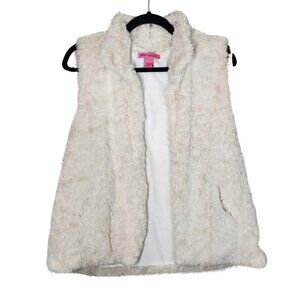 Betsey Johnson Fluffy Faux Fur Vest, White/Cream, Large